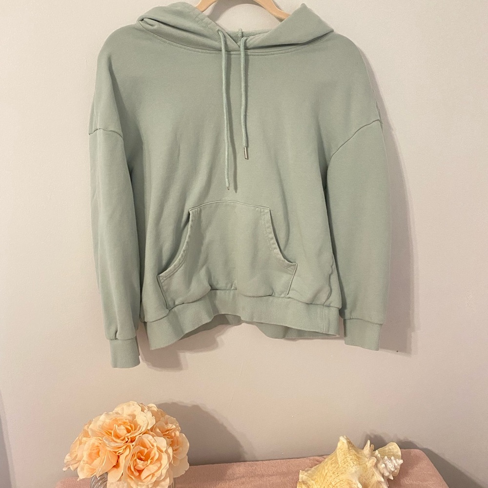 Sage green, hoodie. Perfect with jeans and leggings.